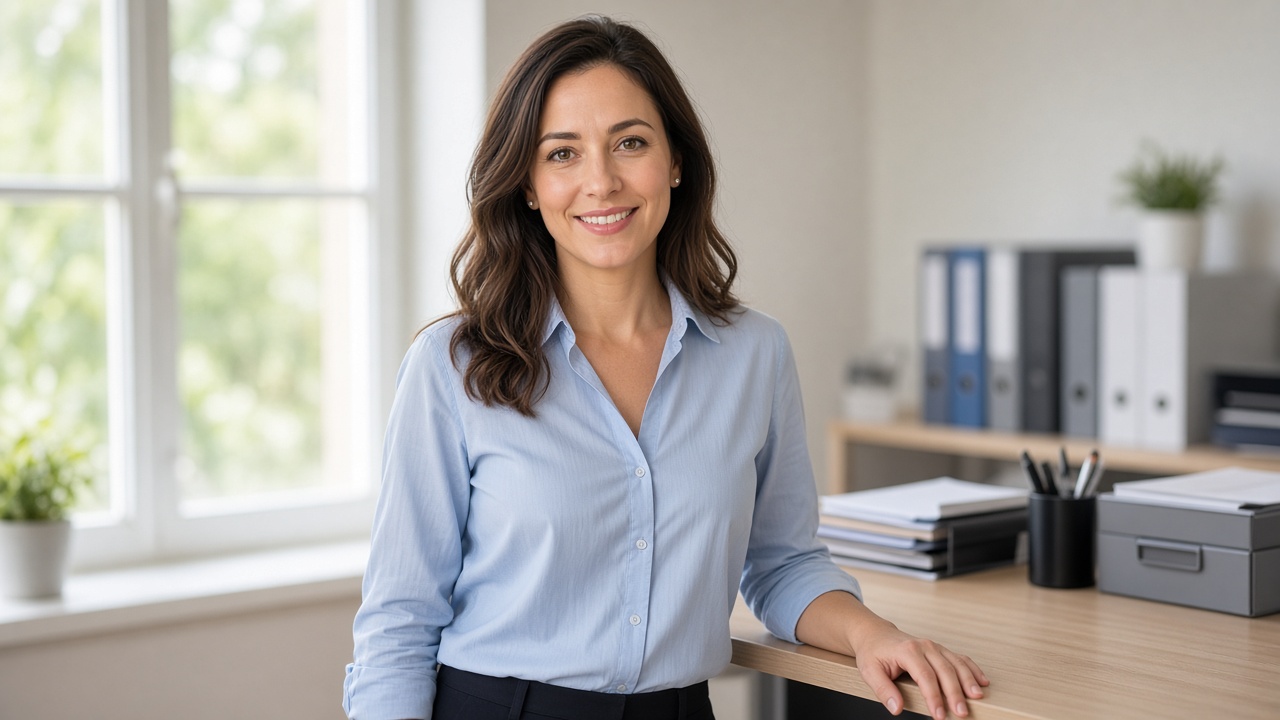 A school administrator standing at her desk